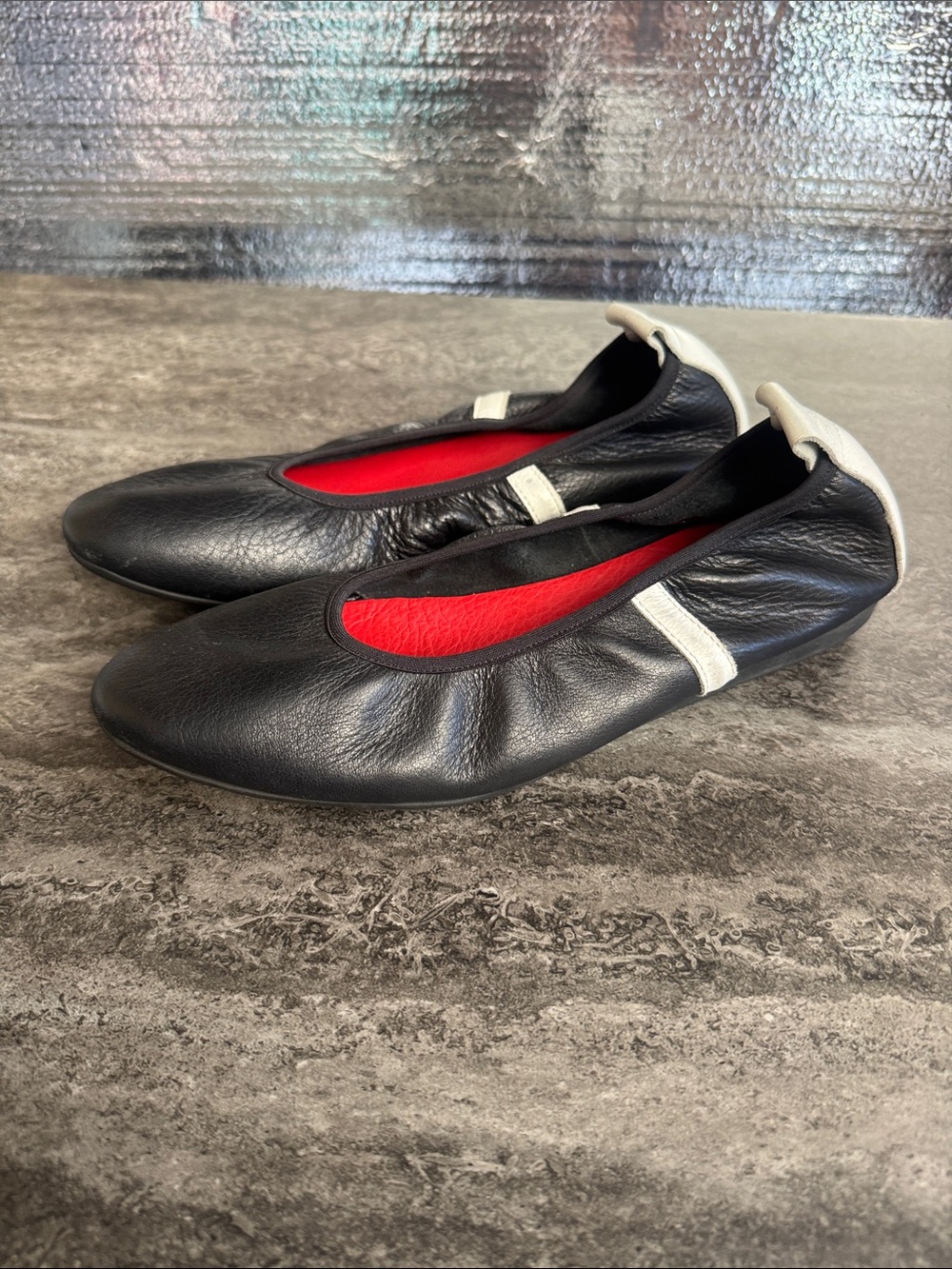 Arche Lamour Rocky Leather Ballerina Flats Black/White/Red Size EUR 40